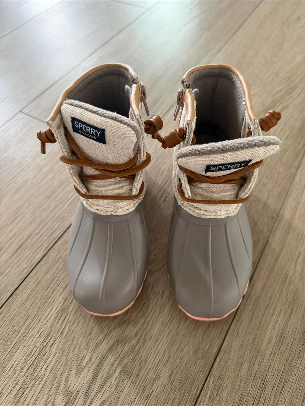 Sperry Kids Gray and Pink saltwater Waterproof Duck Boots girls size 10c